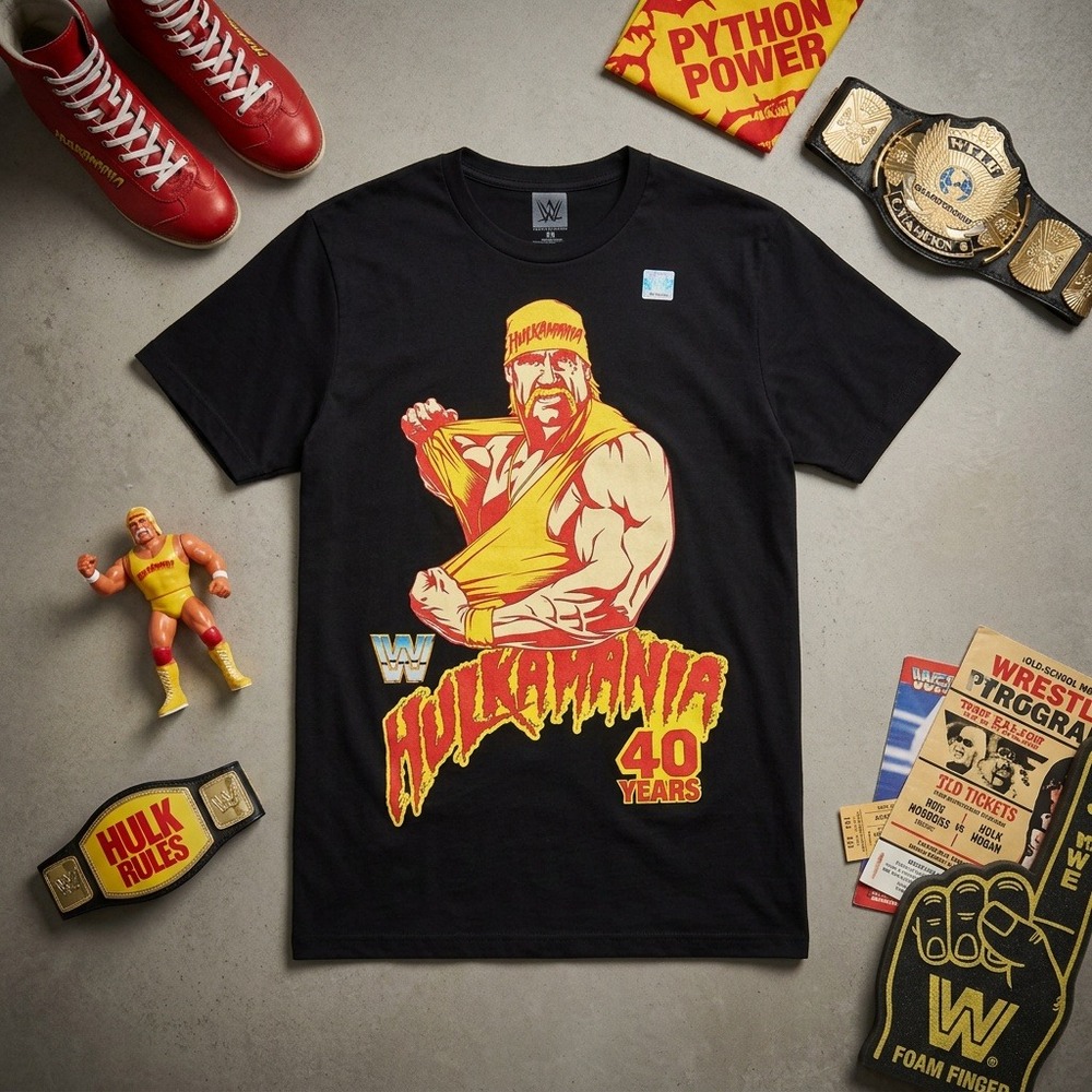 WWE Authentic Hulk Hogan 40 Years of Hulkamania T-Shirt Mens Medium Black New